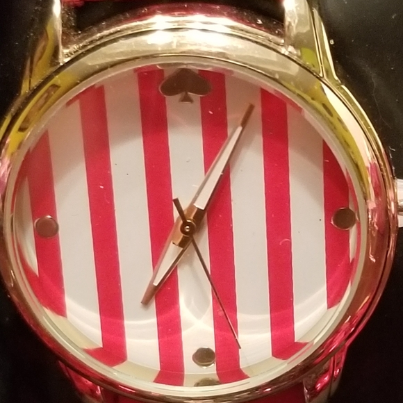 Women's Red Stripe Fashion Watch with Gold Face Designer Style NWT - Picture 1 of 4